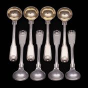 A set of four George IV silver Fiddle, Thread and Shell pattern mustard spoons,