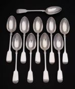 Twelve Victorian silver Fiddle pattern table spoons, maker Chawner & Co, London,