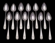 A set of twelve Victorian Scottish silver Old English pattern teaspoons, maker Sutherland & Horne,