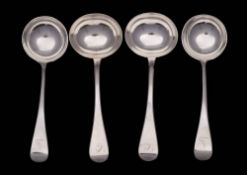 A pair of George III silver Old English pattern sauce ladles, maker Richard Poulden, London,
