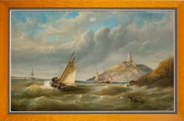 Henry King Taylor [1799-1896]- Coastal shipping in choppy seas off a lighthouse,