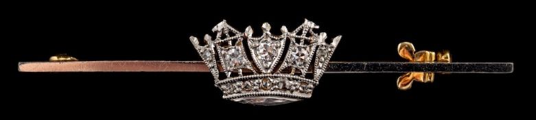 A Royal Navy diamond brooch,: the coronet set with old cut and rose cut diamonds, stamped 15ct Plat,