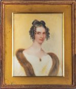 English School 19th Century- A miniature portrait of a young lady said to be Miss Harriet Finch