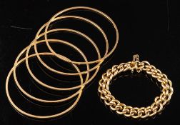 A curb link bracelet,: the polished curb links to a concealed clasp, stamped 15, 17.