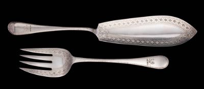 A pair of Victorian Hanoverian pattern fish servers, maker Henry John Lias & James Wakely, London,