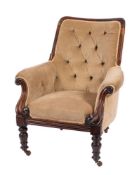 A William IV carved rosewood and button upholstered armchair, circa 1835,