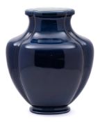 A Sèvres-style blue monochrome porcelain vase: of quadrilobed baluster form, mark erased,