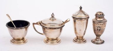 An Elizabeth II silver three-piece condiment set, maker Joseph Gloster Ltd, Birmingham,
