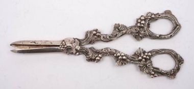 A pair of Edward VII silver grape shears, maker William Hutton & Sons Ltd, London,