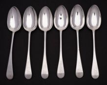 A rare set of six George III provincial Scottish silver Old English pattern table spoons,