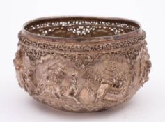 A Burmese silver bowl, maker Maung Galay, Mandalay: of circular outline,