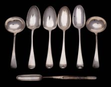 A pair of George III silver Old English pattern sauce ladles, maker Thomas Johnson, London,