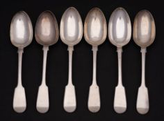 A set of five Victorian silver Fiddle pattern tablespoons, maker John Walton,