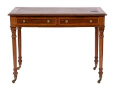 A Victorian satinwood, crossbanded and leather inset writing table, late 19th century,