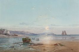 George Wolfe [1834-1890]- St Ives from Hayle Sands,:- signed bottom right watercolour, 34.5 x 52cm.