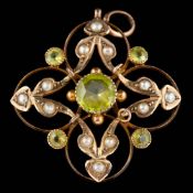 A peridot and seed pearl pendant,