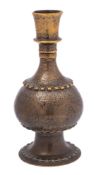 An Indo-Persian bronze hookah base: with knopped neck,