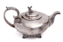 A William IV silver teapot, maker's mark worn, London, 1833: of squat circular form,