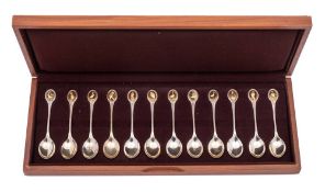 A set of twelve Elizabeth II RSPB silver spoons, maker John Pinches, London,