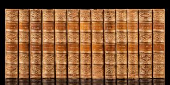 THACKERAY, W. M., The Works:, 13 volumes, half brown calf, gilt spine, 8vo, 1885.