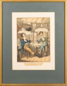 CARICATURE PRINT : After Cruikshank - A pair of Exquisites regaling, colour etching, 29 x 21cm,