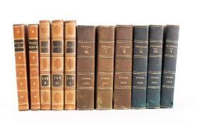 STRABO : Strabonis Rerum Geographicarum Libr XV11 : 3 vols, half green morocco, small 8vo,