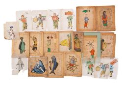 CHINESE rice paper paintings : a collection of 22 in a poor condition,