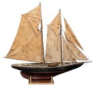 An early 20th century scale model pond yacht of the Nova Scotia fishing and racing gaff rigged