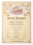 A Cunard programme for the Grand Concert aboard RMS Carpathia, Tuesday Oct.