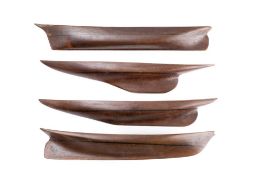 Four modern stained pine half block models: 'Cutty Sark', 'Britannia', 'Bluenose' and 'America',