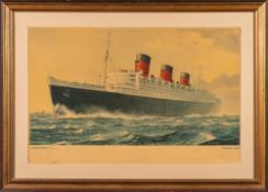 After C E Turner. A Cunard Line advertising poster for 'Queen Mary.