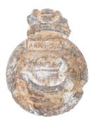 HMS Ark Royal. An aluminium ship's badge in salvaged condition: 15.5cm high.