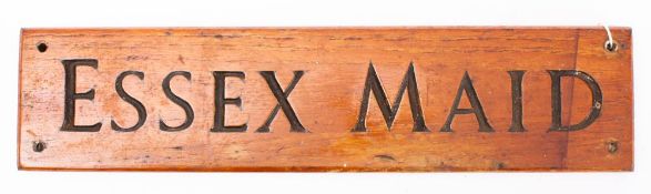 A carved wooden nameplate possibly for The Royal Navy armed yacht HMS 'Essex Maid': 9 x 38cm.