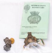 Two WWII period Merchant Navy lapel badges: together with a collection of related badges and three