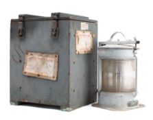 A ship's masthead lamp by BT: in an associated wooden case,