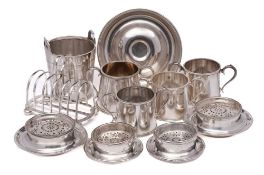 A group of thirteen Bibby Line silver plated tablewares: comprising an ice bucket, two toast racks,