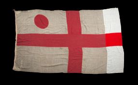 A large Vice-Admiral's flag: St George's Cross defaced with a red disc in the hoist, unsigned,