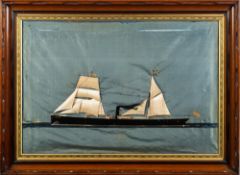 A raised silkwork picture of the cargo ship SS 'Gilsland 'by Thomas Willis (American 1850-1925):