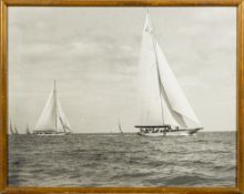 A framed photograph of the J-Class yachts 'Candida' and 'Velsheda',:- framed and glazed, 39 x 50cm.