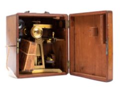 A 19th century lacquered brass monocular microscope by Pillisher, London, No.