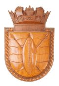 A carved wooden master for the bridge badge for the Tribal-class frigate HMS Zulu (F124) by Messrs