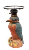 A porcelain 'Kingfisher' oil lamp: of large size (probably Sitzendorf),