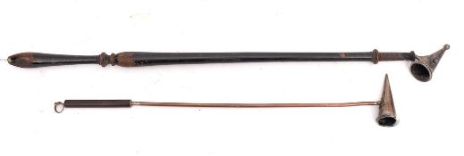 A silver candle snuffer: with ebonised turned handle, hallmarked London 1898,