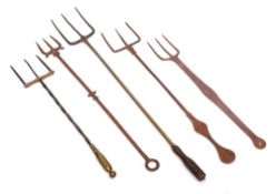 Three copper three pronged toasting forks:,