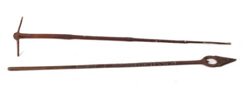 A 19th Century Continental carved wood and pewter inlaid verging stick:,