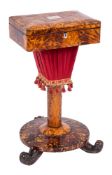 A Victorian blonde tortoiseshell veneered work table:,