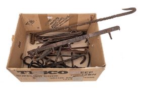 A wrought iron bar hook: with five tines, 48cm long,