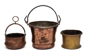 A copper hanging pan:, the swing handle with ring terminal,