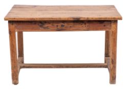 A 19th Century Continental fruitwood rectangular side table: with an overhanging top,