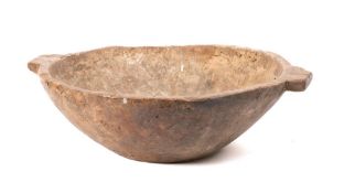 A 19th Century burr walnut circular twin-handled bowl:.
